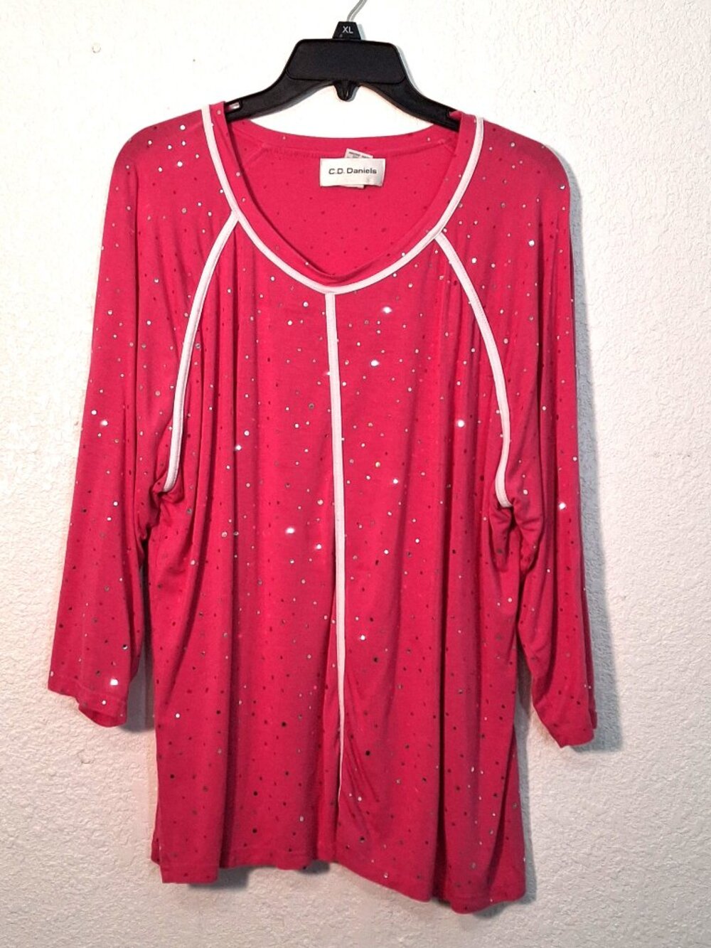 C.D. Daniels Pink 3/4 Quarter Sleeves with Silver Sequins Soft to Touch Size 2X